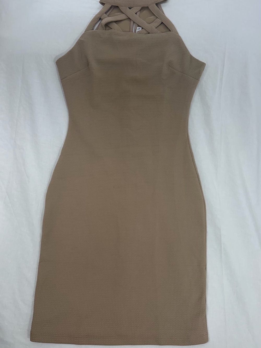 3/$30 iris Tan Dress with Crisscross Neck